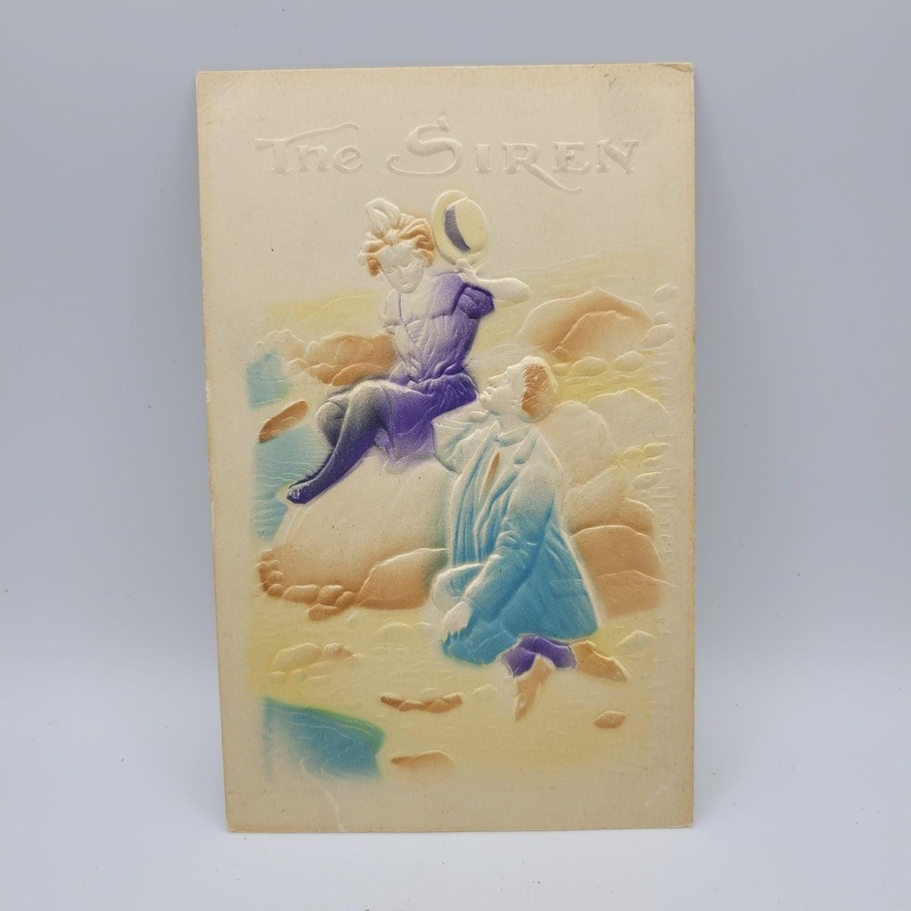 Vintage postcard The Siren Embossed Couple on a Rock Zim Kansas